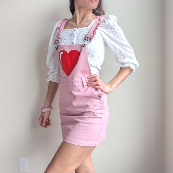 Pink Heart Valentine Romper Overalls - Picture 4 of 10